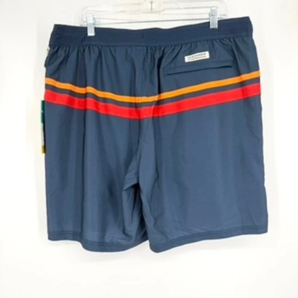 NWT Fair Harbor Ozone Swim Trunks Blue Red Orange Striped BreezeKnit Liner XXL